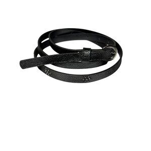 Black Faux Leather Belt With Dainty Studded Flower Accents & Metal Buckle  Fits
